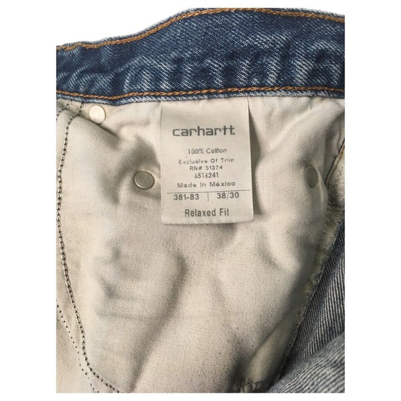 Carhartt Jeans Mens 38X30 Relaxed Fit Straight Leg Medium Wash Denim Blue - Picture 9 of 13